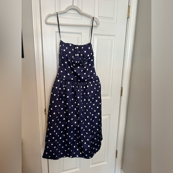 self-portrait Polka Dot Satin Midi Dress in Navy - Picture 5 of 14